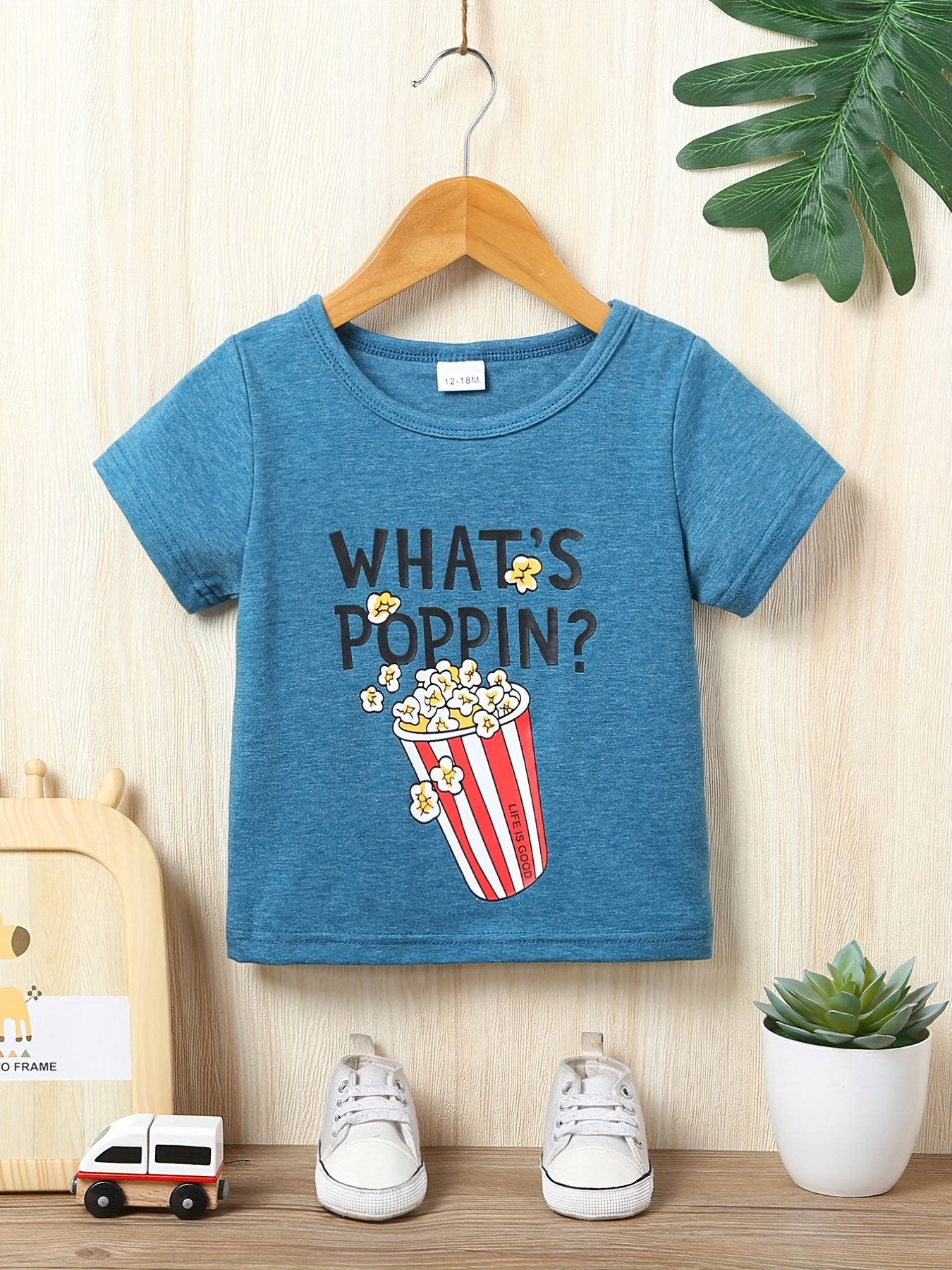 Boys Popcorn Print T shirt Kids Short Sleeve Casual Tee Top