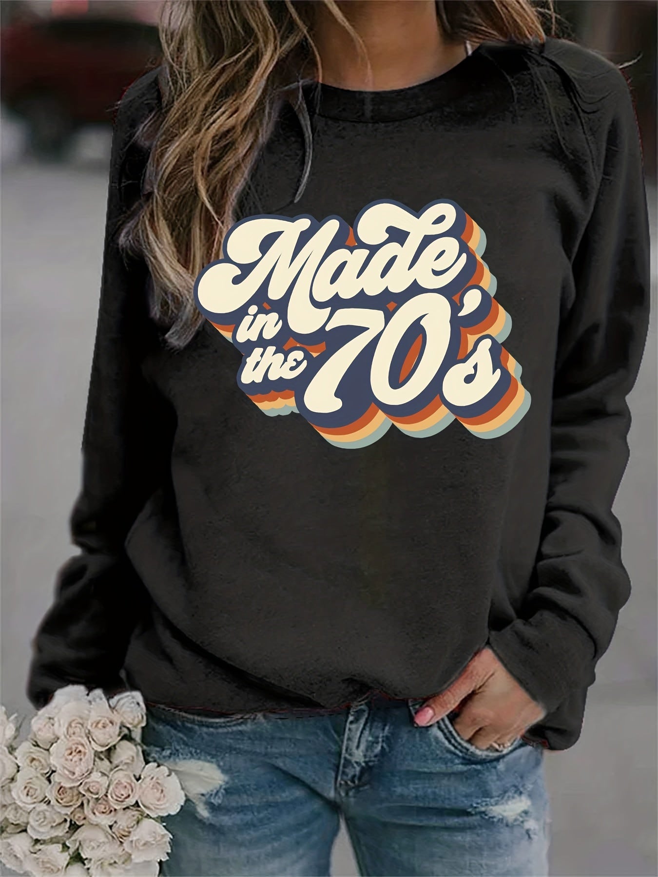 Vintage 70s Print Graphic Pullover Sweatshirt