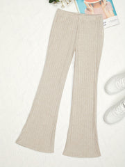 Girls Ribbed Flare Pants High Waist Loose Fit Solid