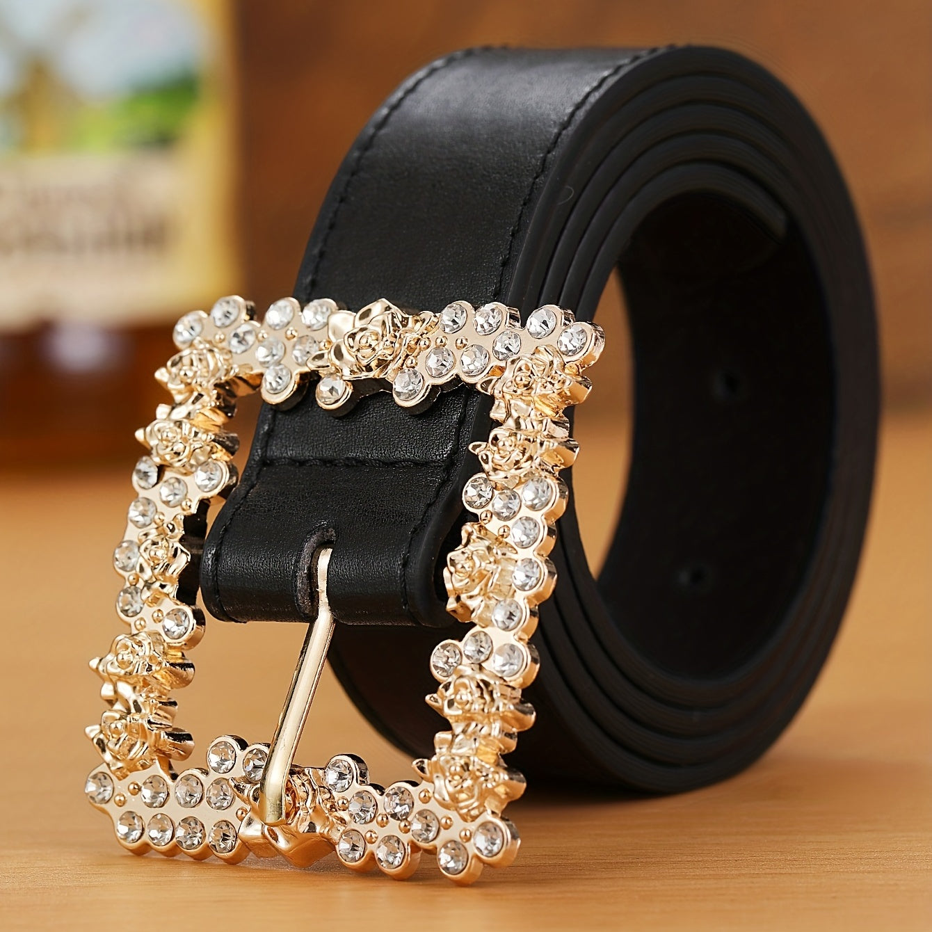 Crystal Buckle Belt PU Leather Jeans Pants Belt for Women