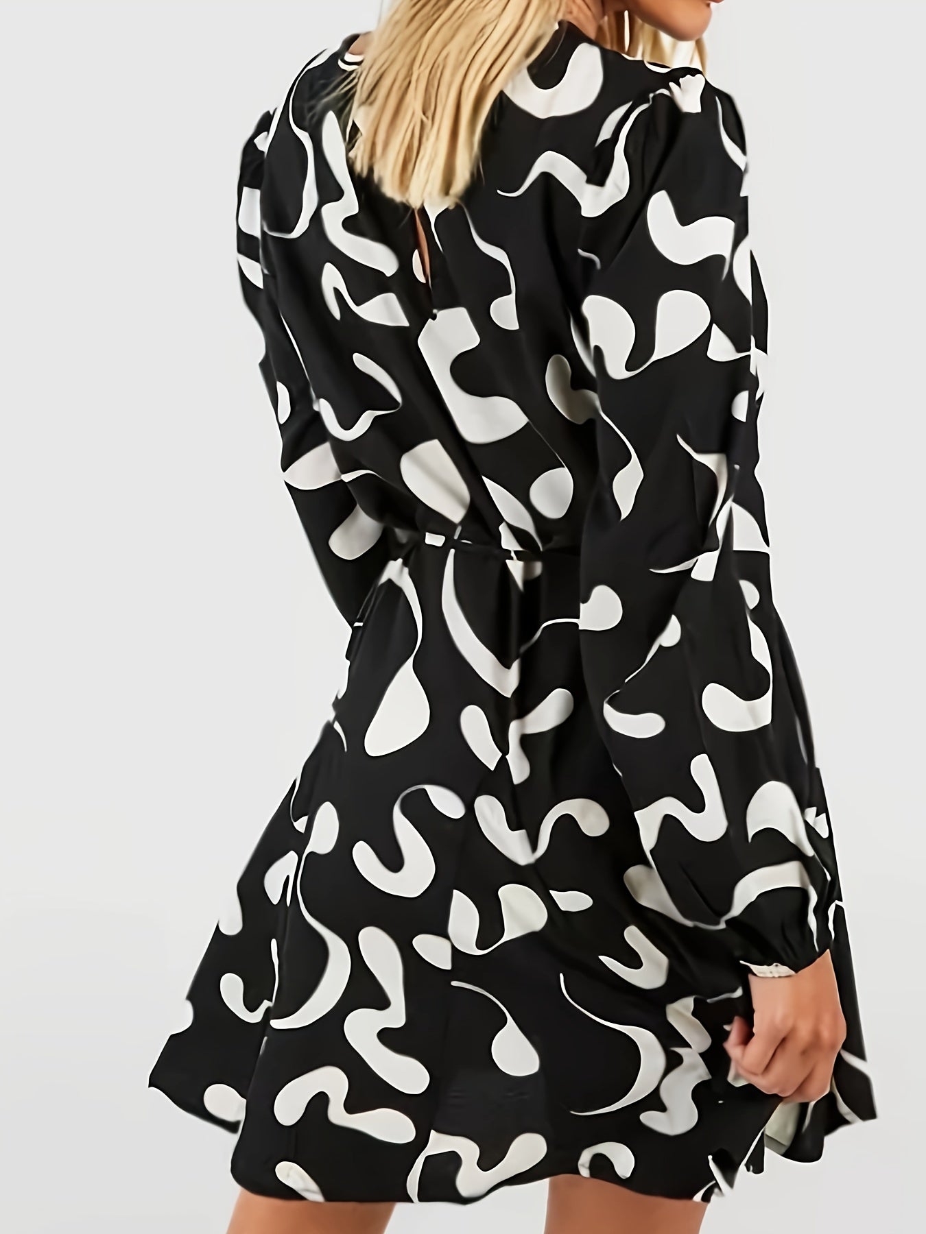 Graffiti Print Long Sleeve Mini Dress With Belt