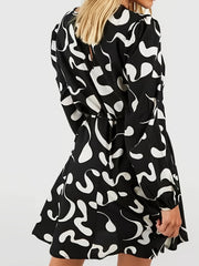Graffiti Print Long Sleeve Mini Dress With Belt