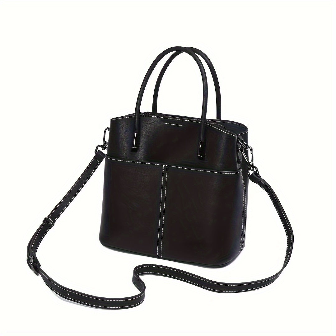 Classic Brown Leather Women's Tote Bag with Zipper Closure