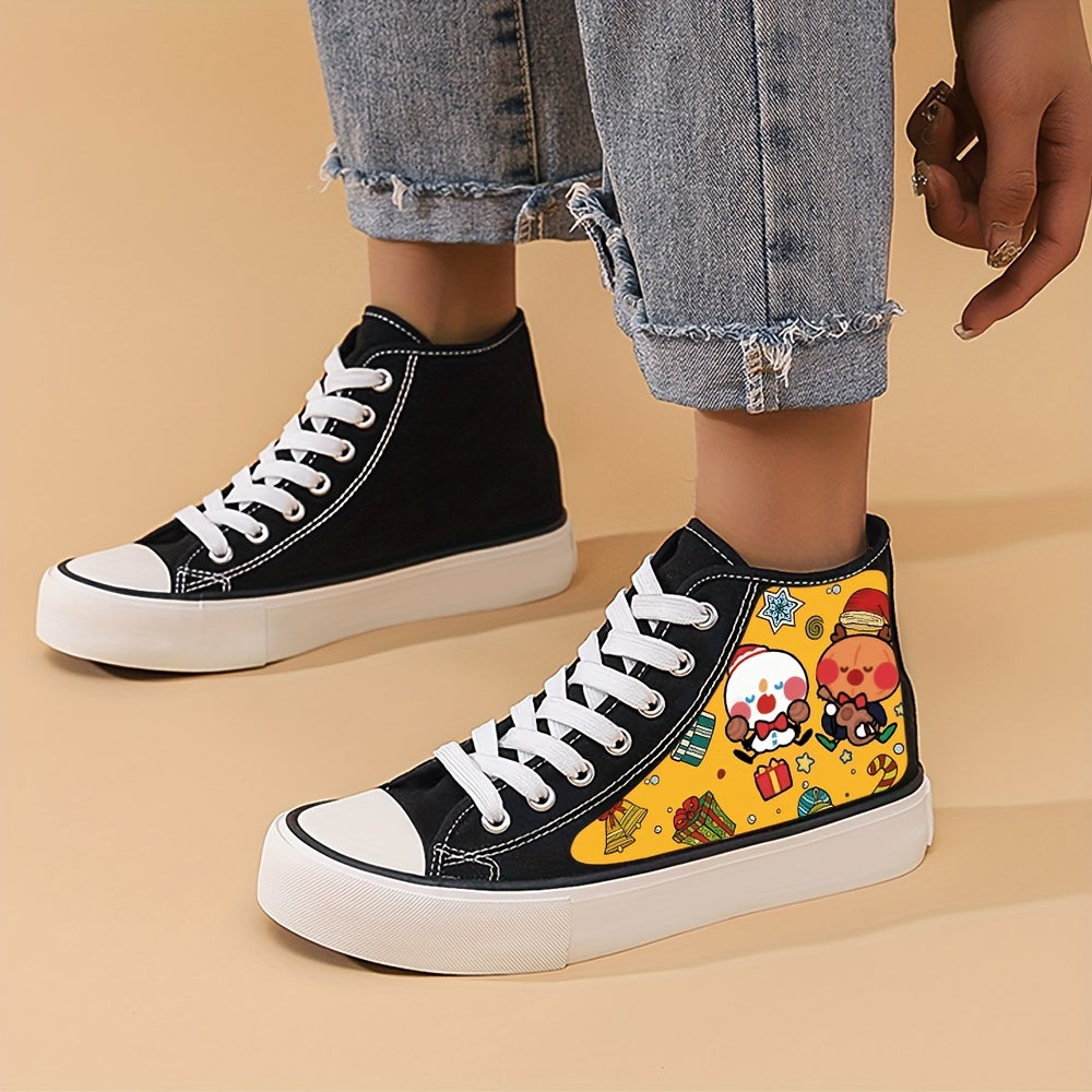 Christmas Cartoon Print Lightweight High Top Canvas Sneakers
