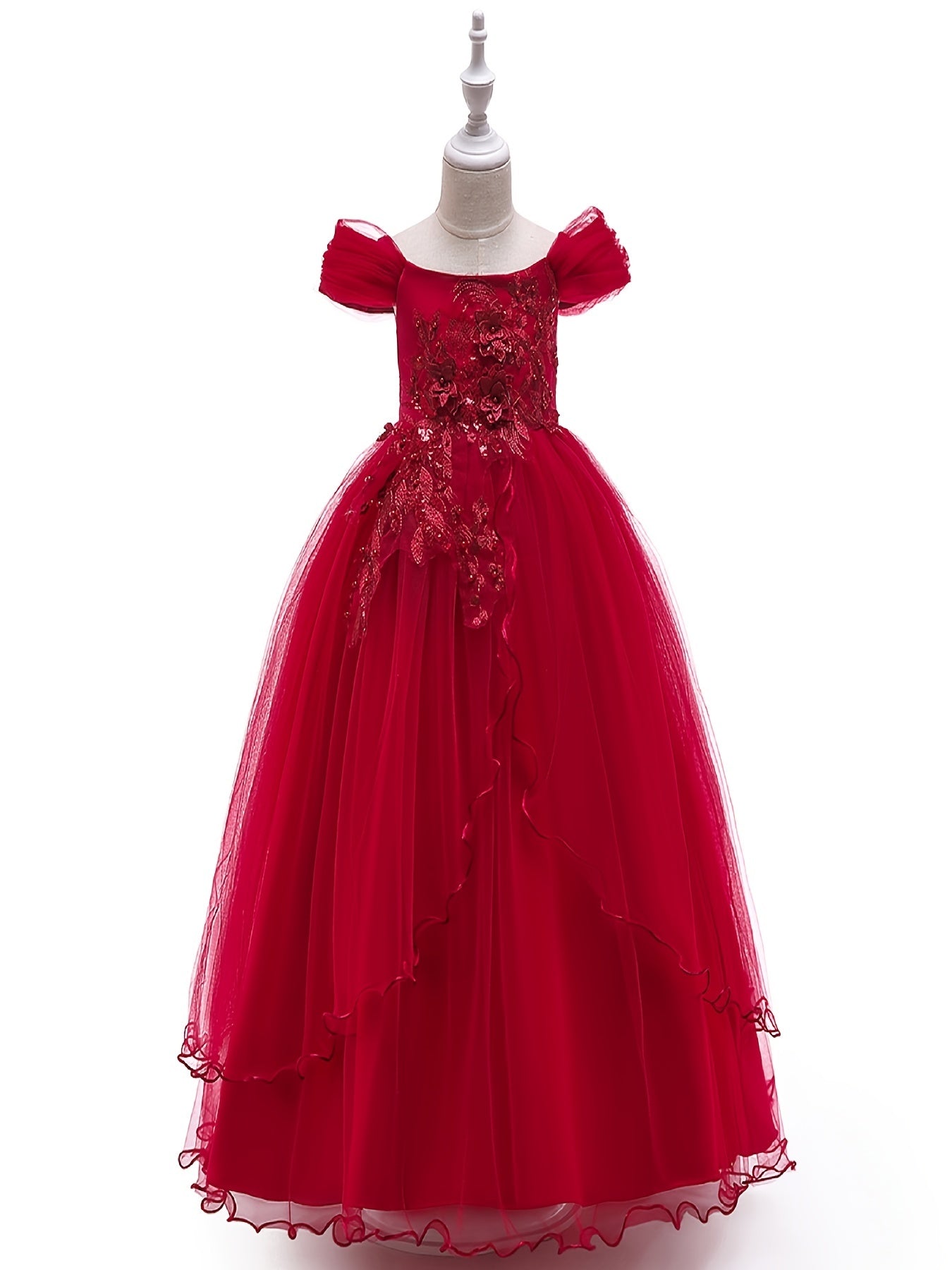 Girls Sequin Flowers Embroidery Mesh Tutu Dress