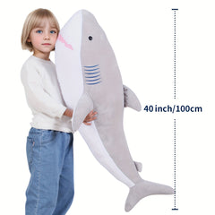 Large Shark Plush Stuffed Animal Soft Toy with Stripes & Pink Mouth