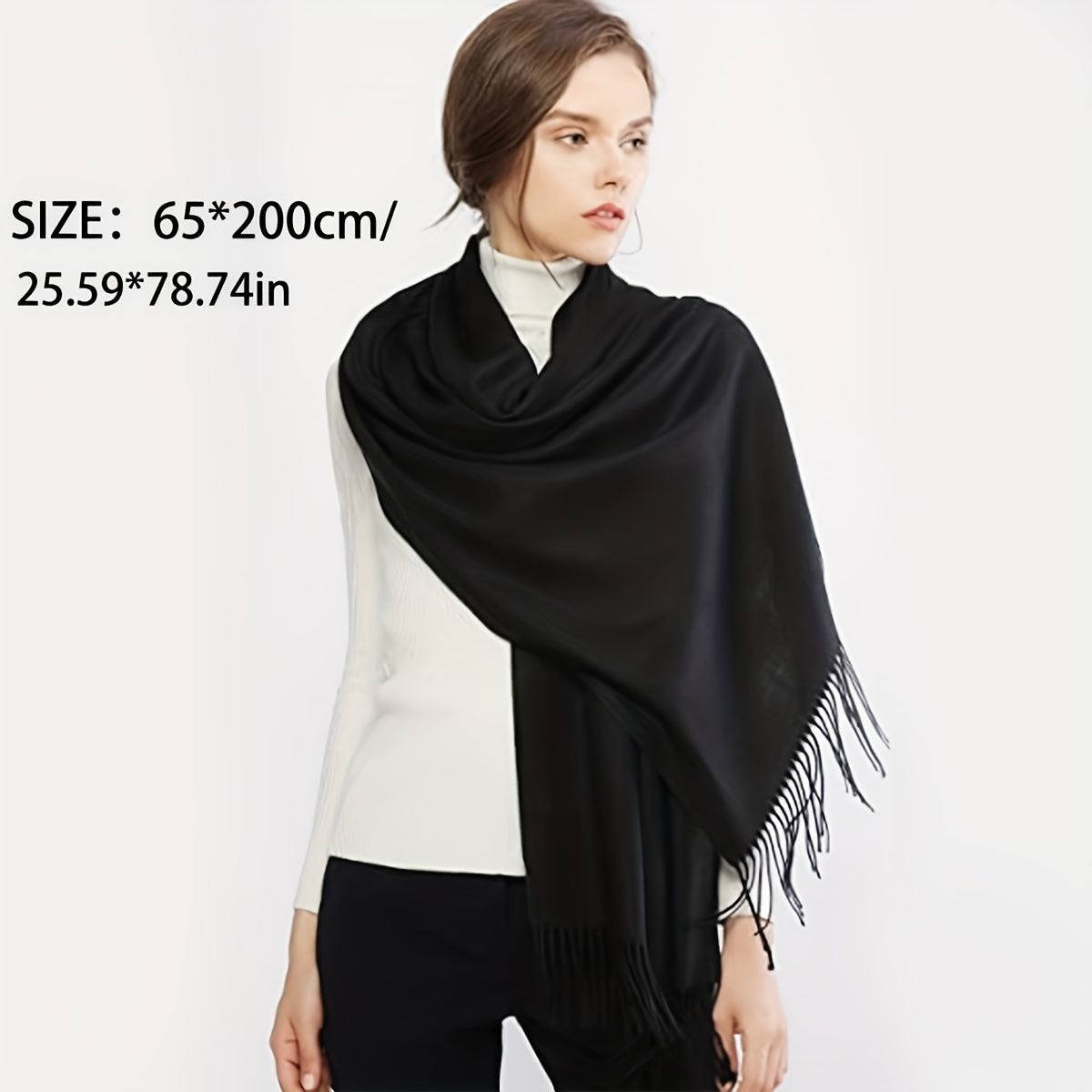 Monochrome Fringed Shawl Wrap Y2K Retro Cashmere Scarf