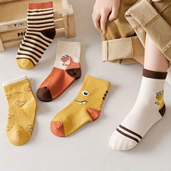 Kids Cartoon Dinosaur Cotton Socks 5 Pairs