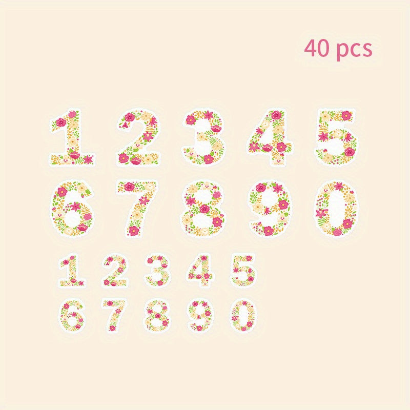40pcs Floral Number Sticker Pack Creative Floral Decorative Sticker