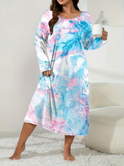 Tie Dye Long Sleeve Round Neck Sleep Dress