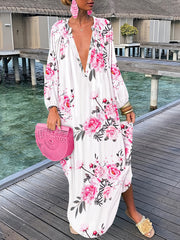 Graphic Print Long Sleeve Maxi Dress Women's Clothing