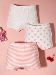 Girls Polka Dot Stripes Heart Graphic Bow High Waist Shortie Brief