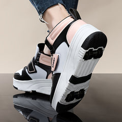Girl's Detachable Wheel Skate Sneakers with Hook & Loop Fastener