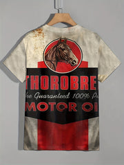 Men's Motor Letter Print T Shirt Crew Neck Tee for Summer