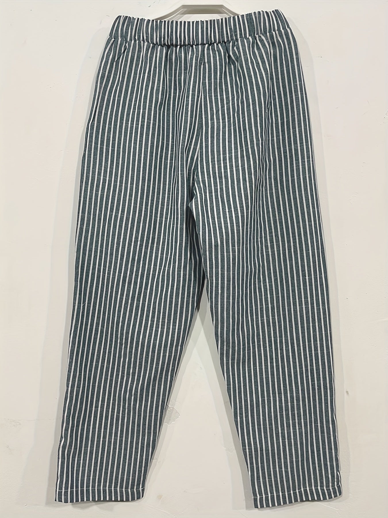 Stripe Print Cropped Pants Elastic Waist Spring & Fall Women's Clothing