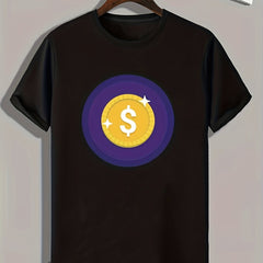 Coin Pattern Print Men's Comfy Sports T shirt Graphic Tee