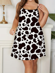 Cow Print Ruffle Trim Sleep Dress