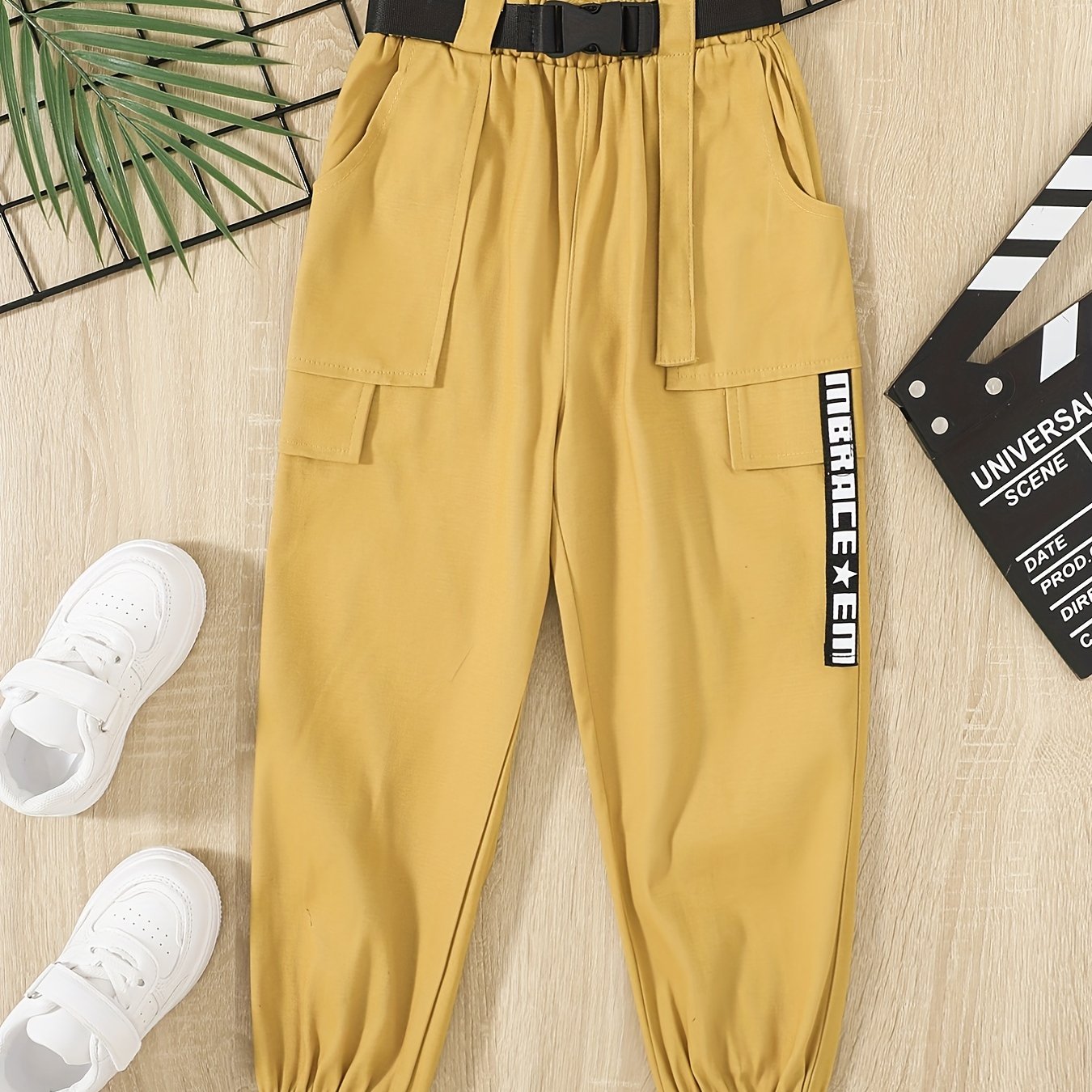 Girls Pocket Belted Cargo Pants Casual Sweatpants Kids Spring Summer Clothes
