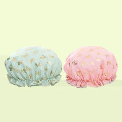 Butterfly Print Double Layer Shower Cap - Waterproof for Home & Travel