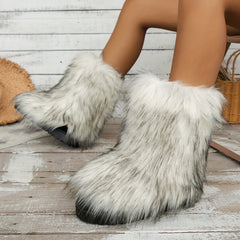 Thickened Medium Tube Snow Boots with Fox Fur