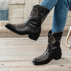 Embroidered Western Boots Wide Calf Slip On Women's Footwear
