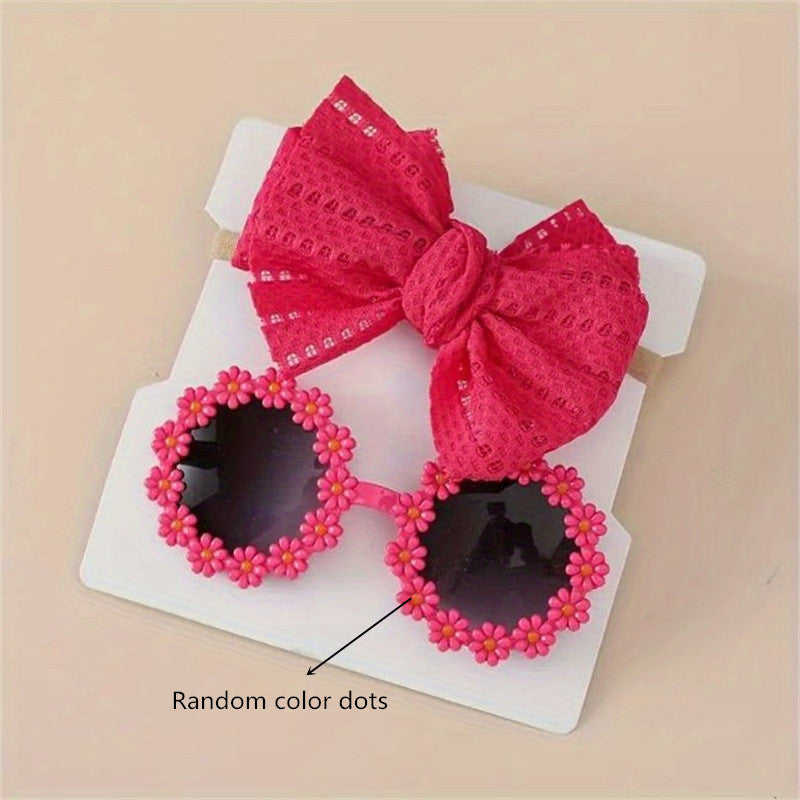 2pcs Girls Teen Flower Decor Sunglasses & Headband Set
