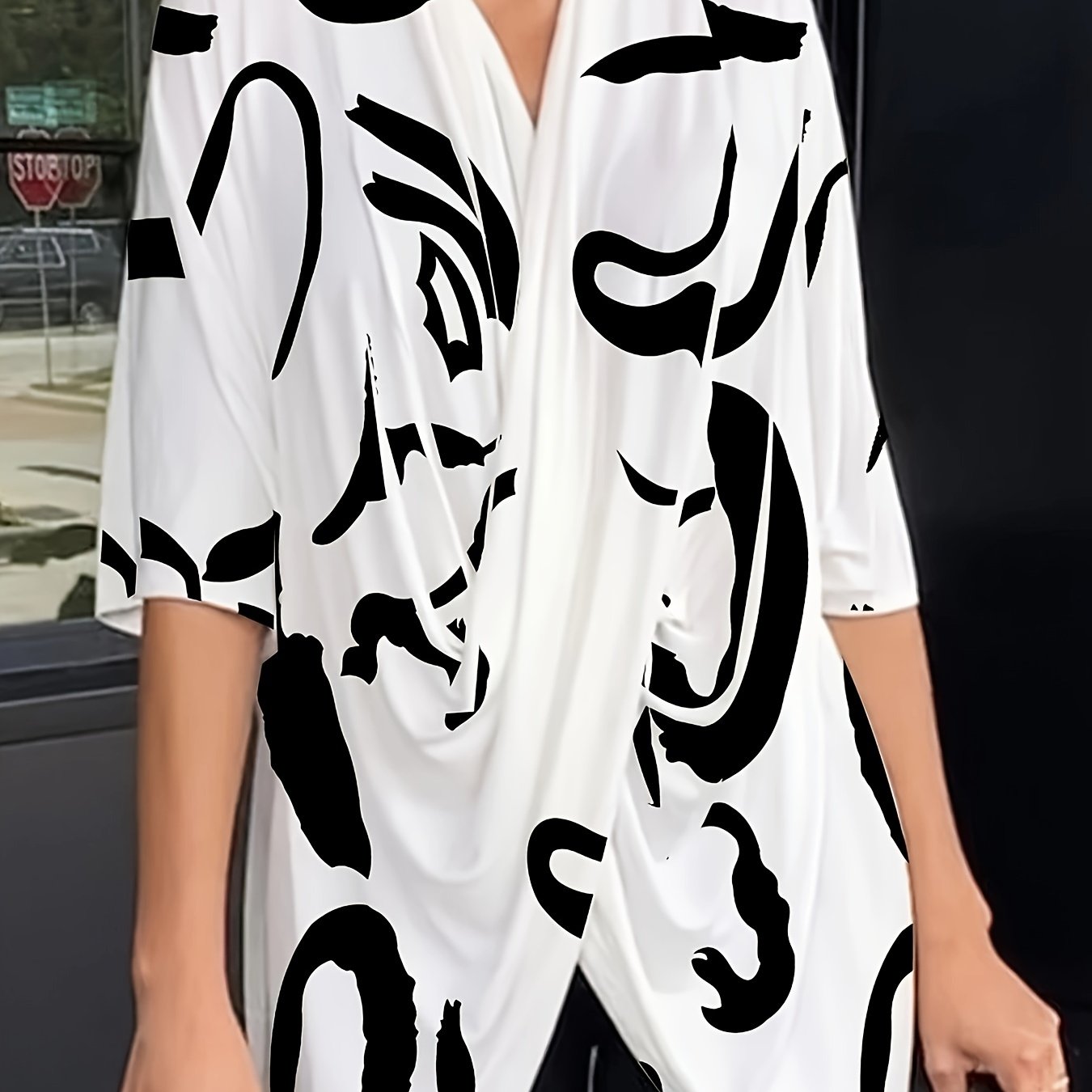 Graffiti Print V Neck Top
