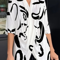 Graffiti Print V Neck Top