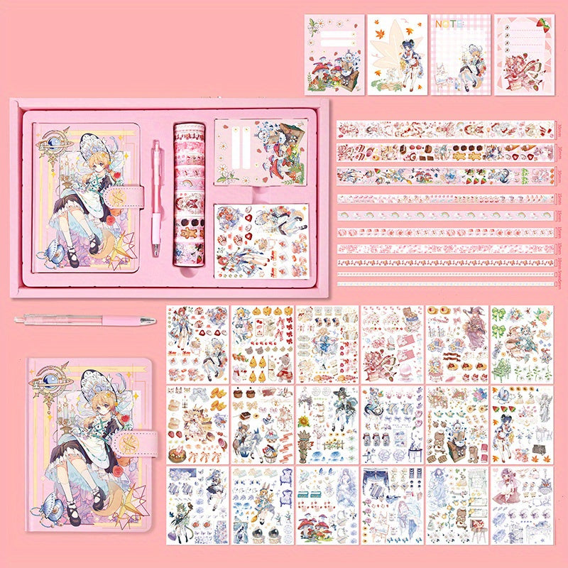 Cute Cartoon Notebook Set for Girls with Stickers & Tapes