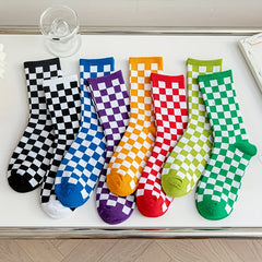 Plaid Print Socks Breathable All-match Stockings Women's Hosiery