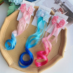Girls' Curly Gradient Wig Hair Clip with Sequin Bow Decoration