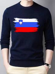 Slovenia Flag Print Men's Long Sleeve T shirt Slim Fit Crew Neck Tops