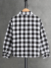 Boys Plaid Lapel Shirts Long Sleeve Button Down Tops Spring Fall Outwear