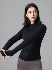 Solid Crew Neck Full Zipper Yoga Sports Jacket
