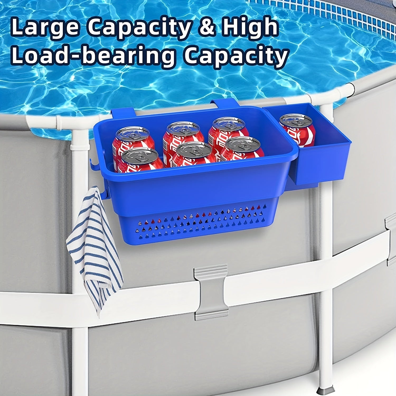 Poolside Storage Basket with Cup Holder Hooks for Frame Pools