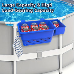 Poolside Storage Basket with Cup Holder Hooks for Frame Pools
