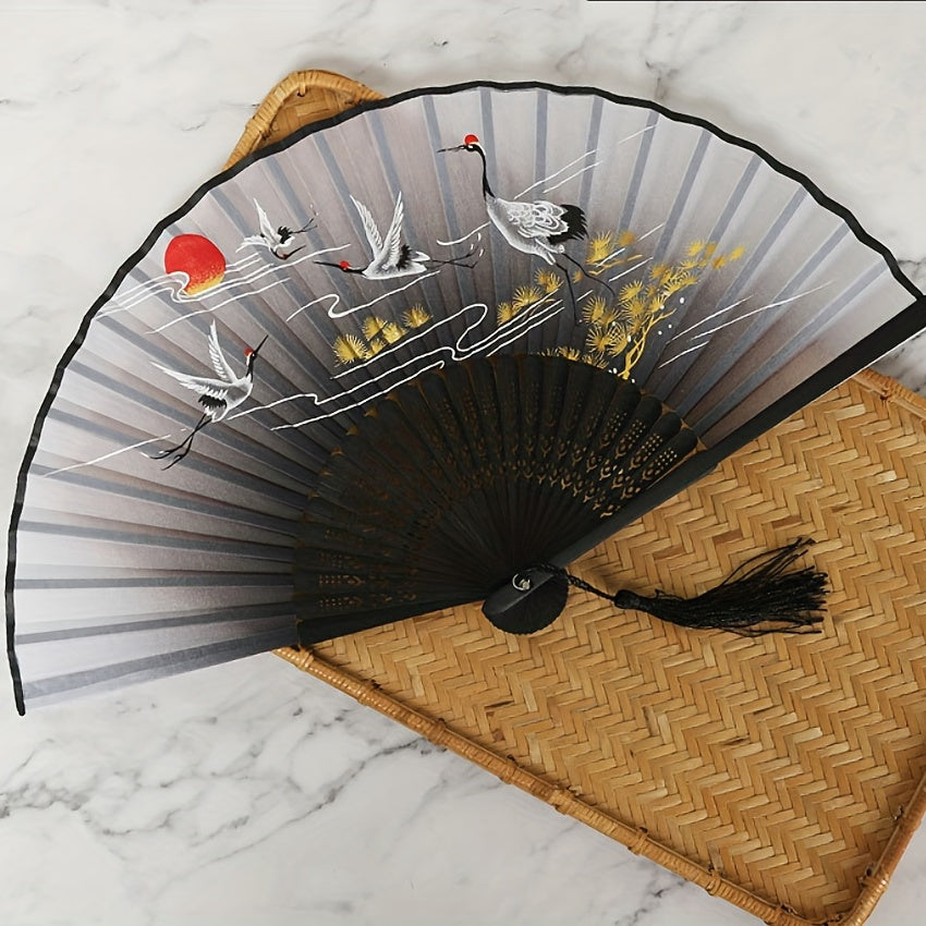 Men's Chinese Dance Fan Bamboo Silk Cloth