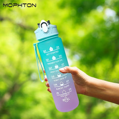 32oz Gradient Water Bottle with Time Scale Straw Leakproof Fitness Outdoor Sport