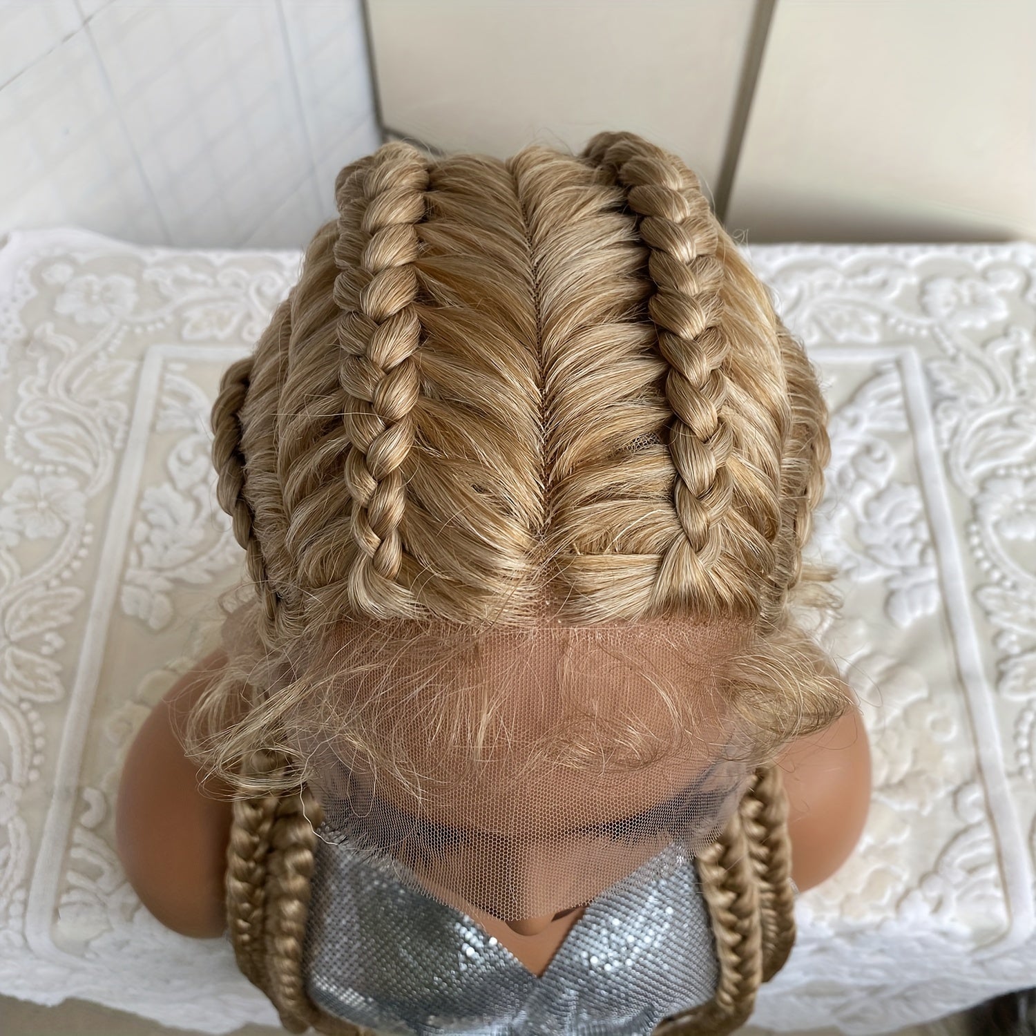 Synthetic Lace Front Wig Braided Wigs With Baby Hair 28 Cm Blonde Burgundy Brown