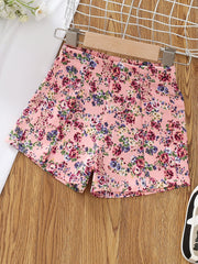 Girls Cotton Floral Elastic Waist Shorts Kids Summer Clothes
