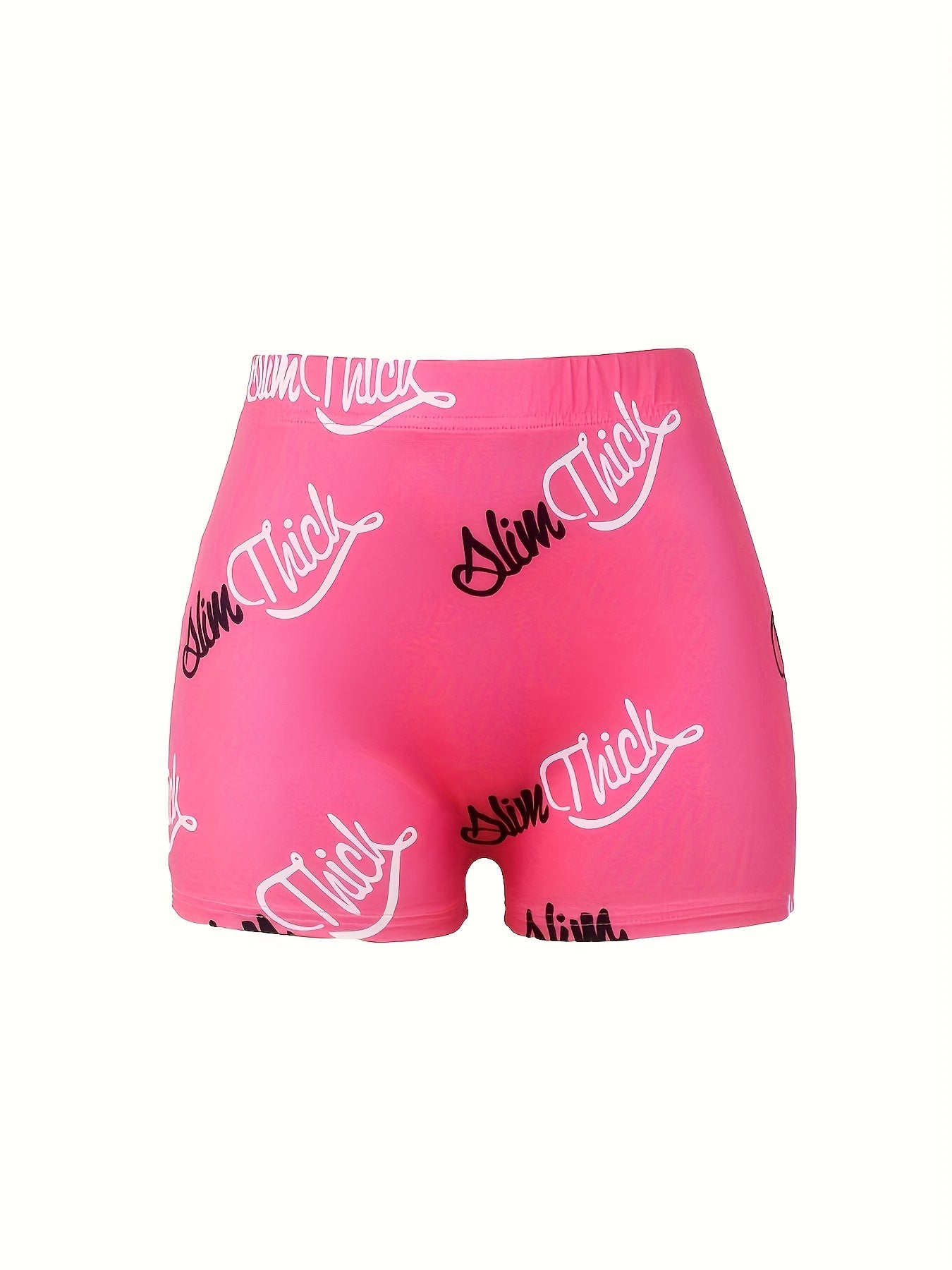 Casual Shorts Women's Plus Allover Letter Print Elastic High Rise