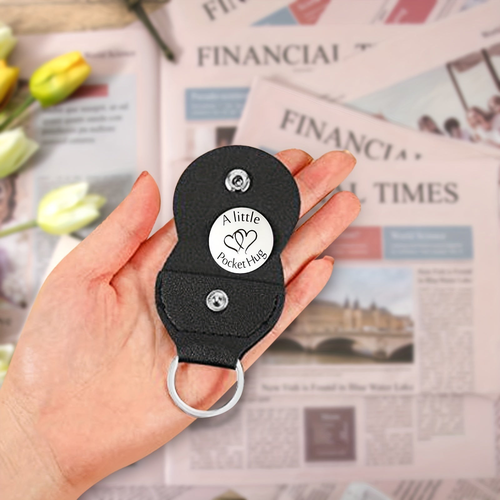 Pocket Hug Token Leather Keychain Men Birthday Christmas Boy Girl Valentines Son