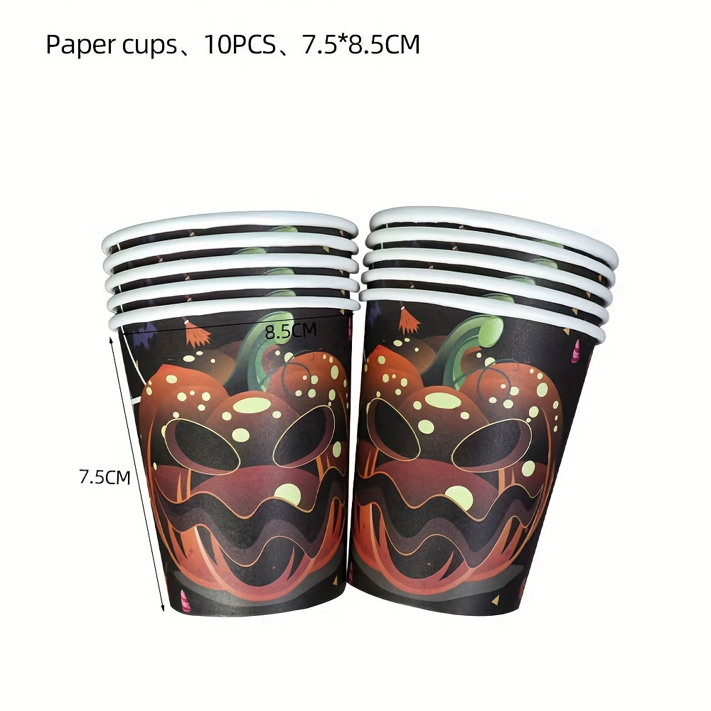 Halloween Party Decoration Paper Plate Fork Spoon Straw Tissue Cup