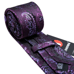 Barry Wang Men's Purple Paisley Floral Necktie Set