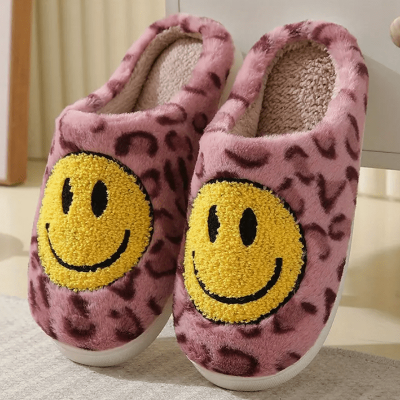 Women's Cozy Smile Face Plush Slippers Warm Indoor Fuzzy Shoes