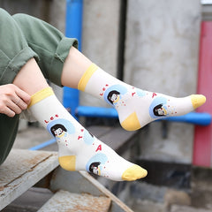 5 Pairs Women's Novelty Cartoon Pattern Crew Socks Multicolor Casual Breathable
