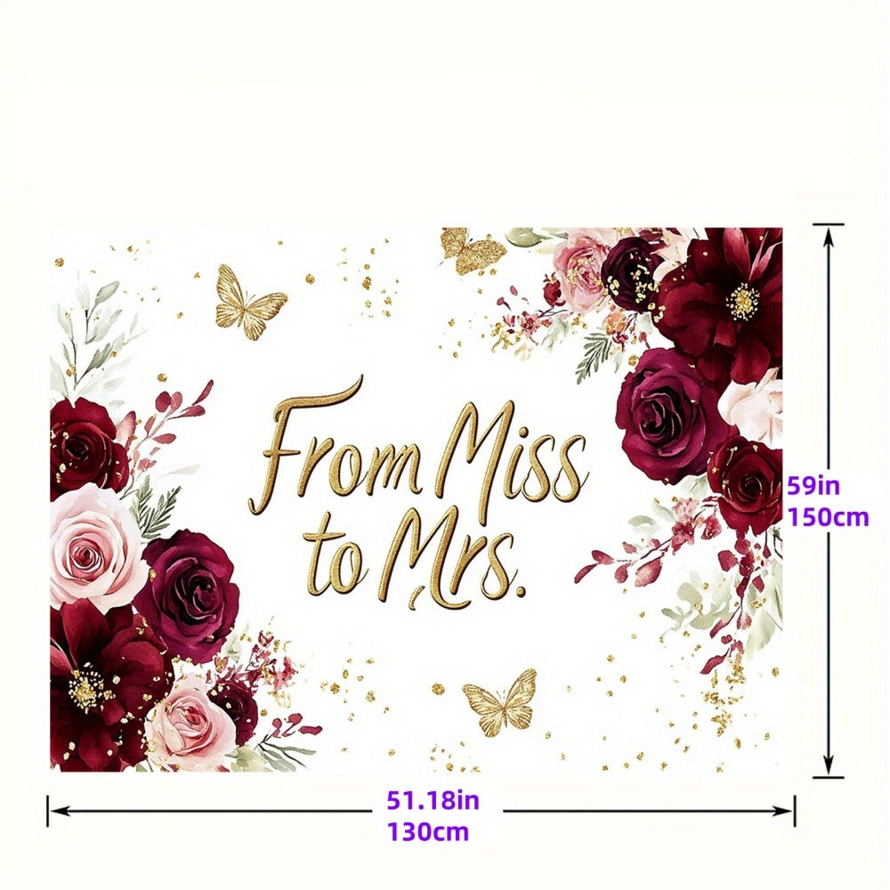 Bride to Be Photography Backdrop Pink & Burgundy Flowers Bridal Shower Parties