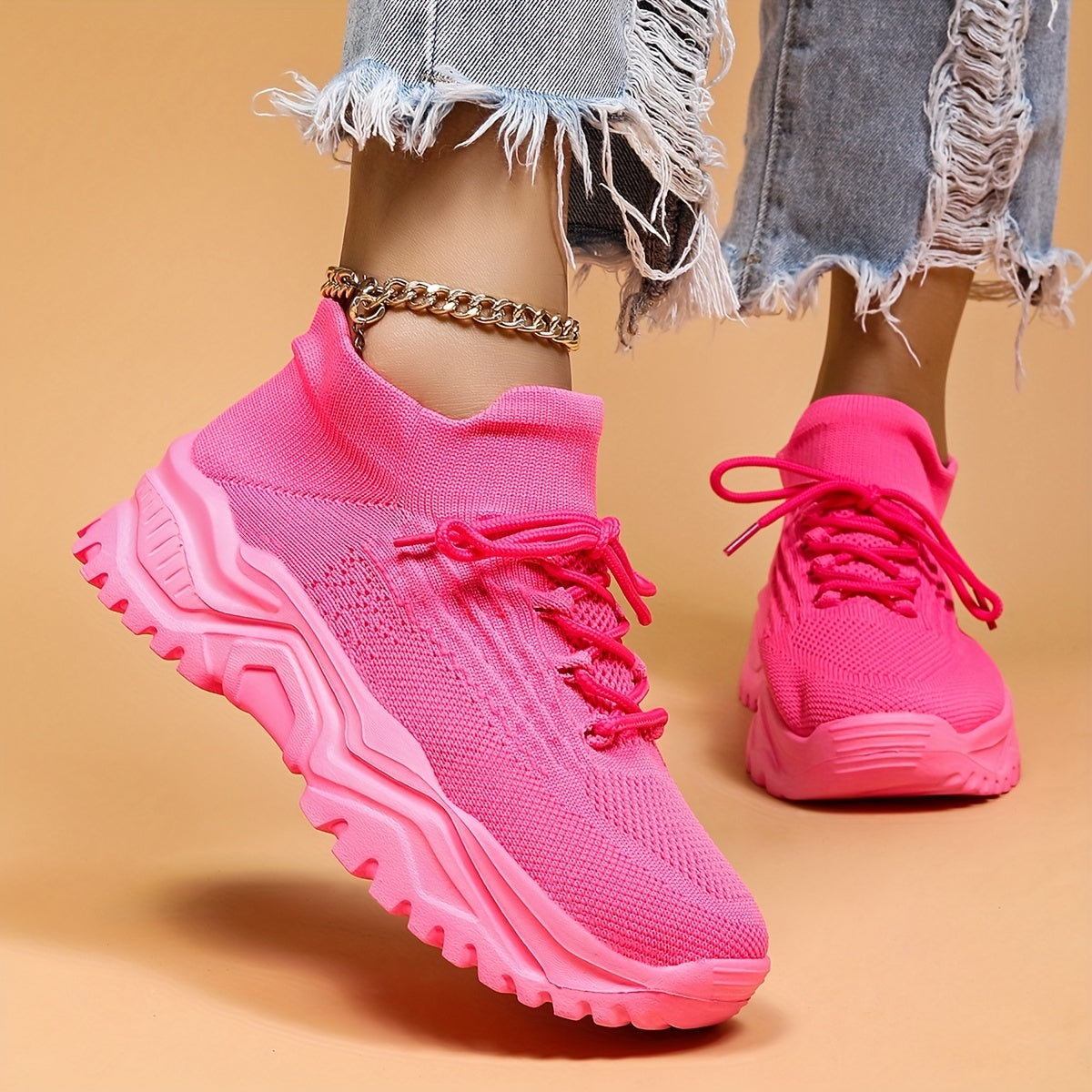 Women's Chunky Knit Sneakers with Arch Support