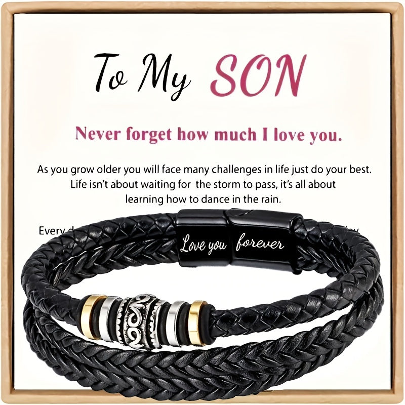 Inspirational Leather Bracelet for Son/Grandson - Always With You