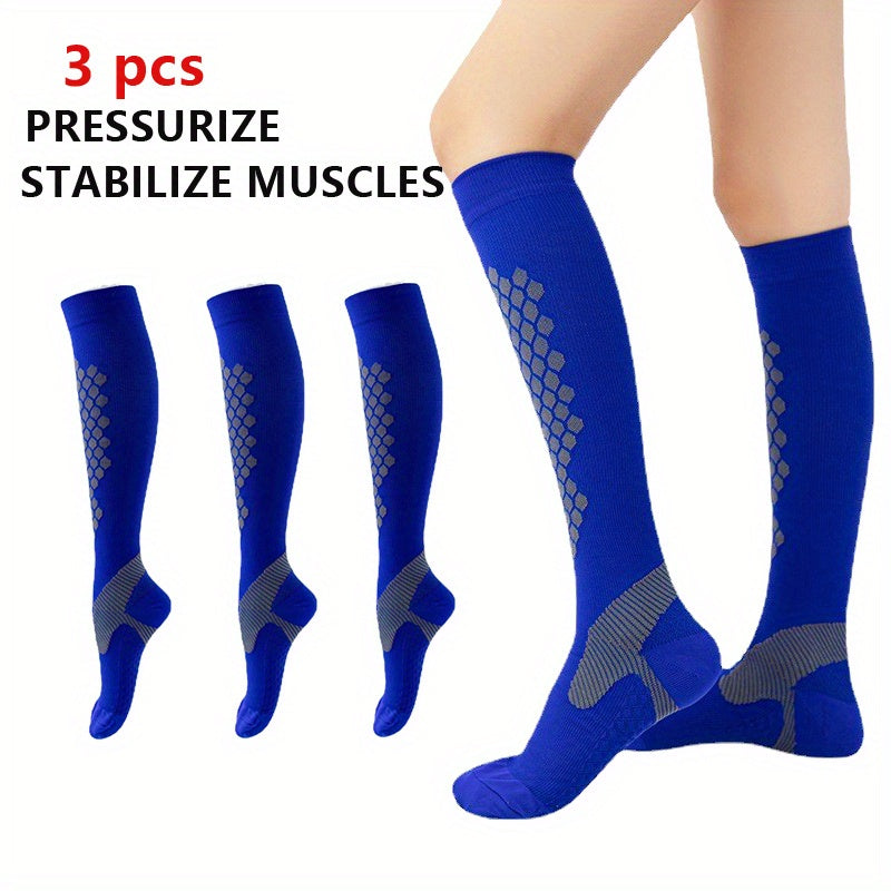 3 Pairs 20-30mmHg Compression Socks for Sports Striped Nylon Calves